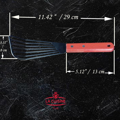 La Cuisine Extra Flexible Stainless Steel Fish Slotted Spatula Turner with Beveled Edge Wood handle, 6.5" Blade, 11" Length for Flipping Fish, Eggs, Pancakes, Patties & Fries