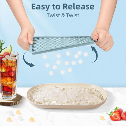 WIBIMEN Mini Ice Cube Trays, 0.55” Tiny Pebble Ice for Iced Coffee & Cocktails, Fast Chill, Easy Twist Release, Stackable with Lid & Storage Bin (2 Pack, Blue)