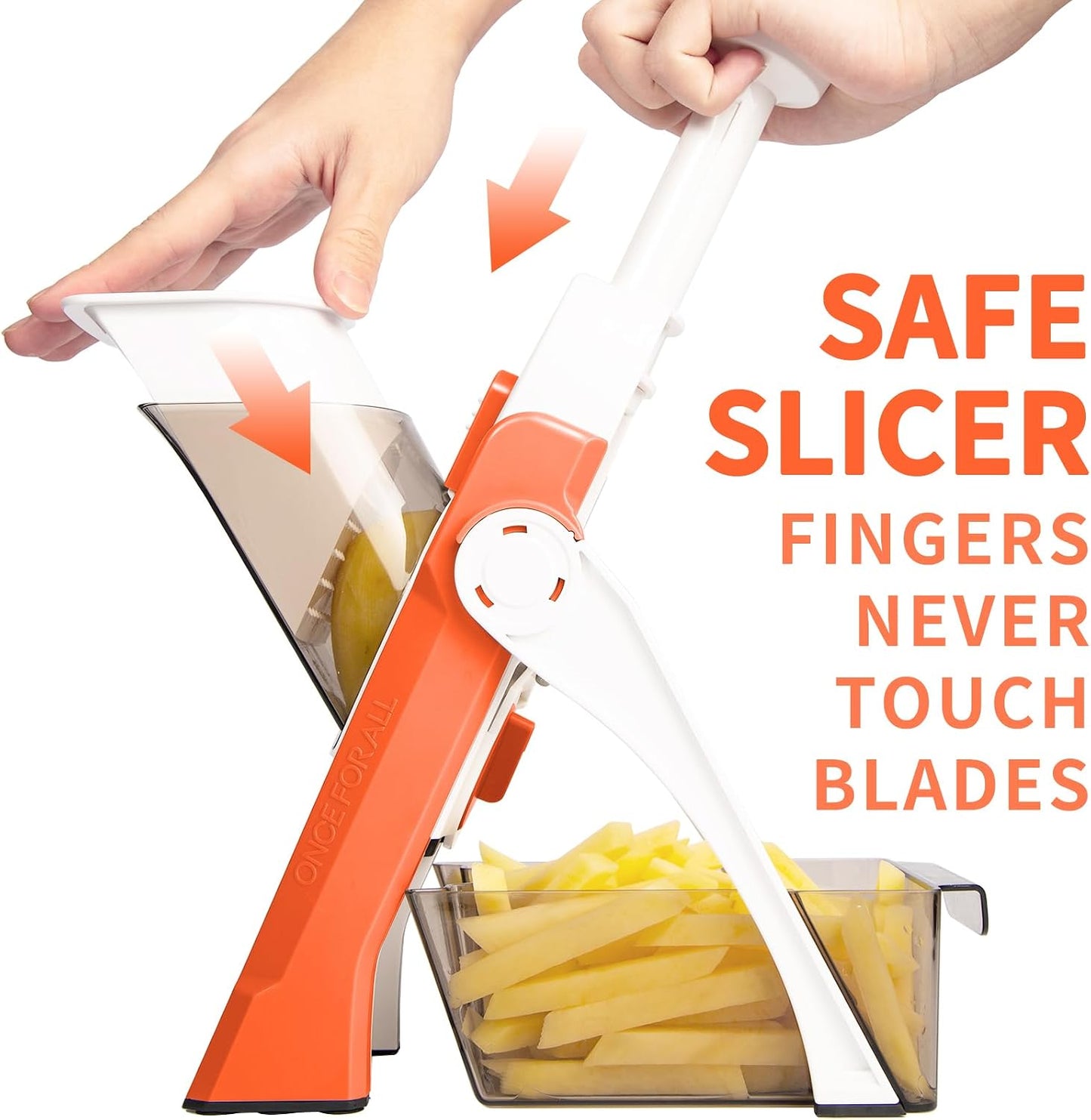 ONCE FOR ALL Safe Mandoline Slicer 5 in 1 Vegetable Chopper Food Potato Cutter, Strips Julienne Dicer Adjustable Thickness 0.1-8 mm Kitchen Chopping Artifact Fast Meal Prep (Gray)
