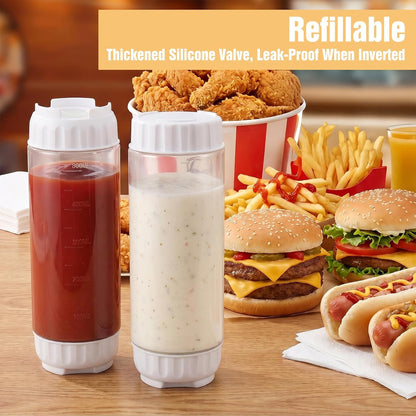 2 Pcs 16 oz Inverted Squeeze Bottles, Valve Condiment Dispenser (Black)