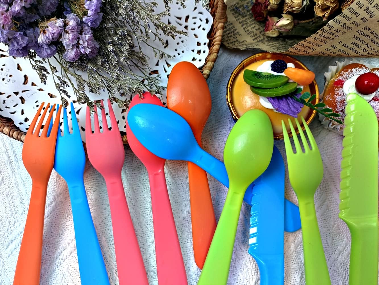 Jawbush 16 Pcs Kids Utensils, Plastic Kids Forks and Spoons, Reusable Toddler Utensils, Durable Flatware Set for Lunch Box, Easy to Use, BPA Free