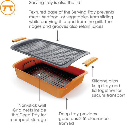 Outset Prep, Grill and Serve Set, Includes Marinating Tub, Non-Stick Grill Grid and Serving Tray