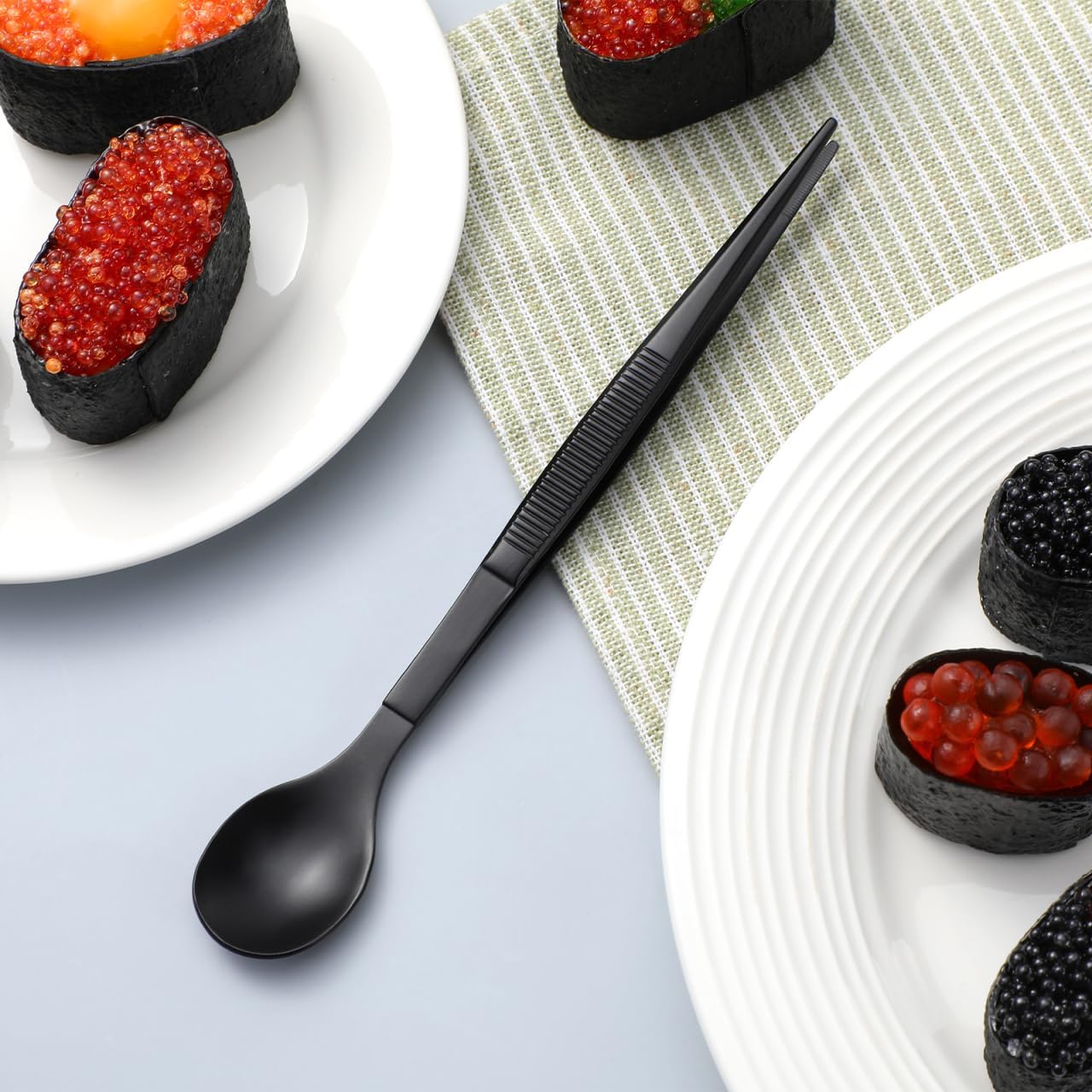 Tasting Spoon with Tweezer, 2 in 1 Stainless Steel Chef Spoon Serving Tongs, Professional Chef Tool for Cooking Plating Buffet Banquet Barbecue Grilling Appetizer, Multi