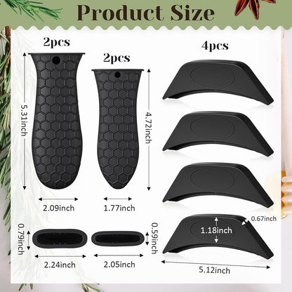 8 Pcs Silicone Pot Holders Set Cast Iron Handle Sleeve Heat Resistant Silicone Non-Slip Pot Handle Covers Small & Large Black for Cast Iron Skillets and Pans