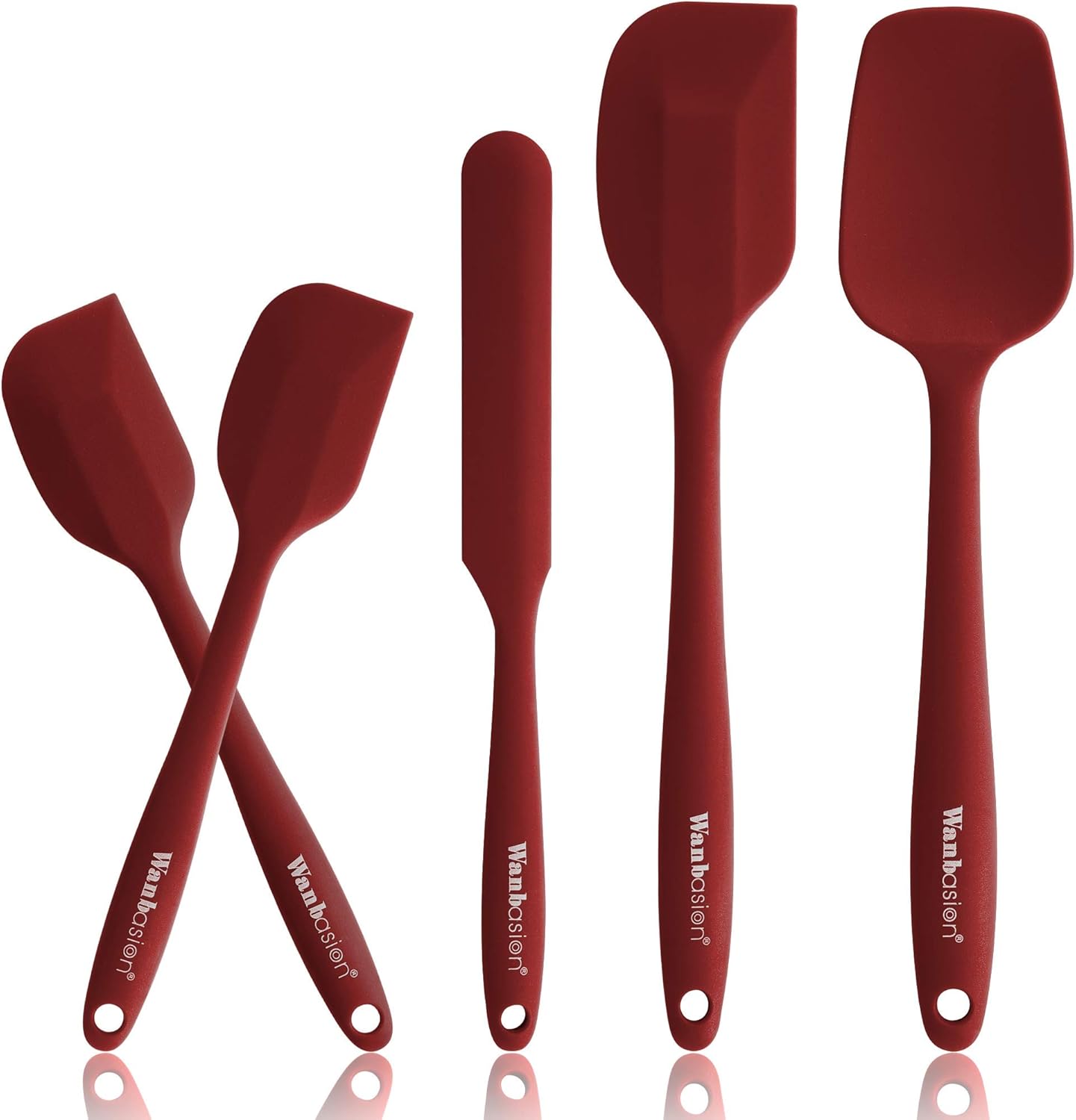 Wanbasion 5 Piece Premium Silicone Spatula Set Heat Resistant, Colorful Rubber Baking Spatula Set, Kitchen Spatula Set Dishwasher Safe for Nonstick Cookware Cooking Mixing Light Green