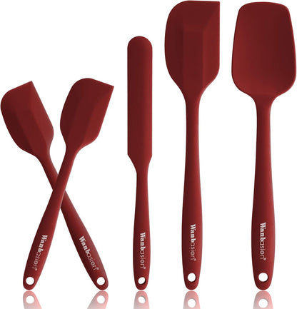 Wanbasion 5 Piece Premium Silicone Spatula Set Heat Resistant, Colorful Rubber Baking Spatula Set, Kitchen Spatula Set Dishwasher Safe for Nonstick Cookware Cooking Mixing Light Green