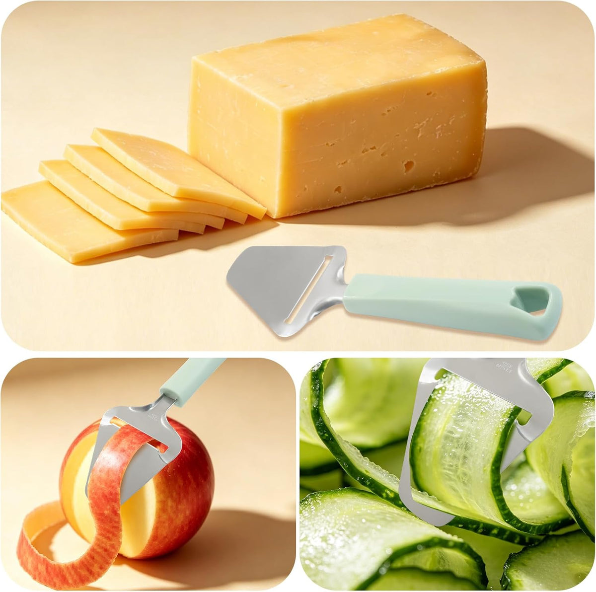 Non-Stick Cheese Slicer, Stainless Steel, Green