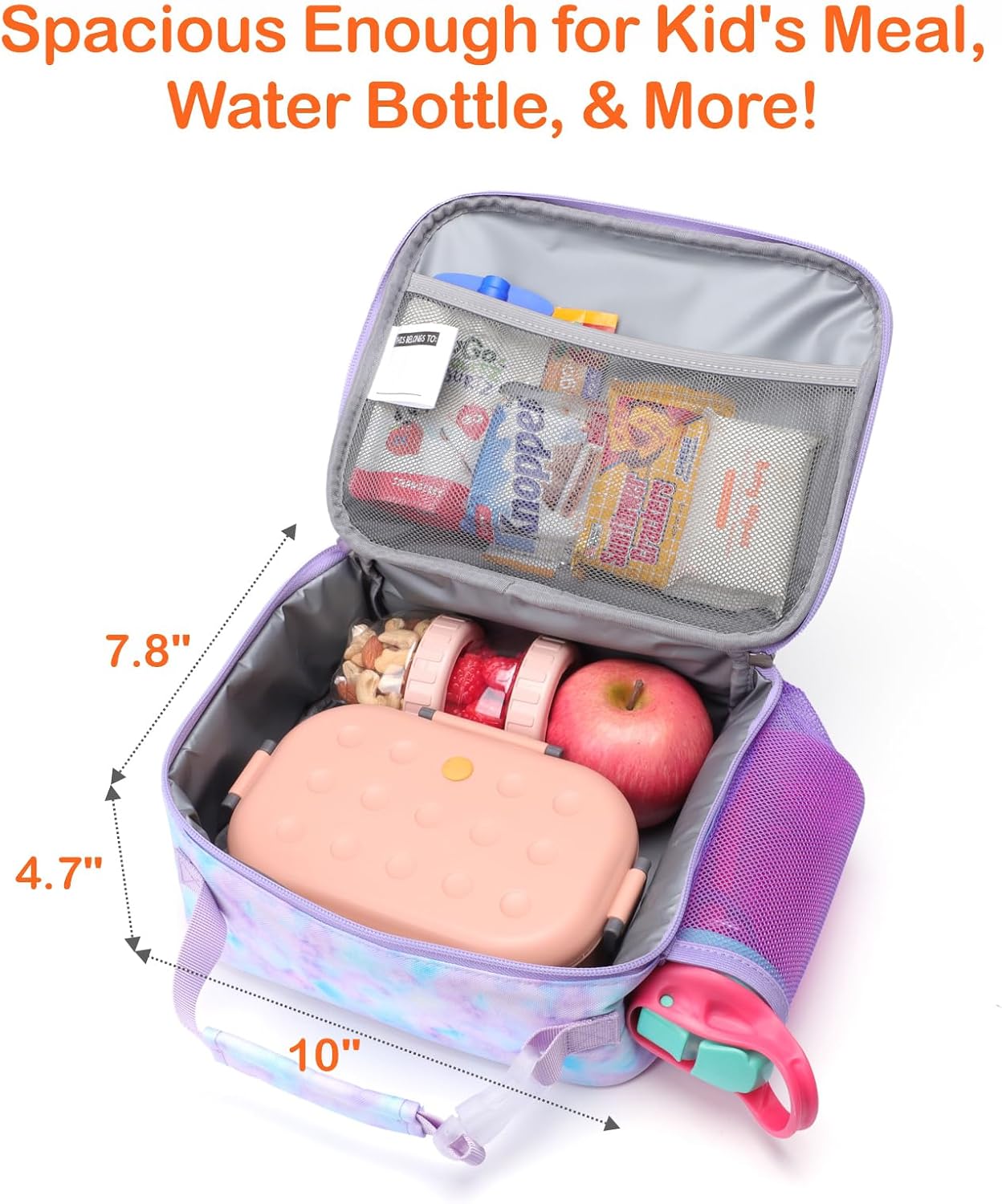 Bagseri Kids Lunch Bag Boys - Thermal Insulated Lunch Box Tote with Water Bottle Holder, Reusable Leak-Proof Kids Lunch Box for Daycare & School, Black Dinosaur (Containers Not Included)