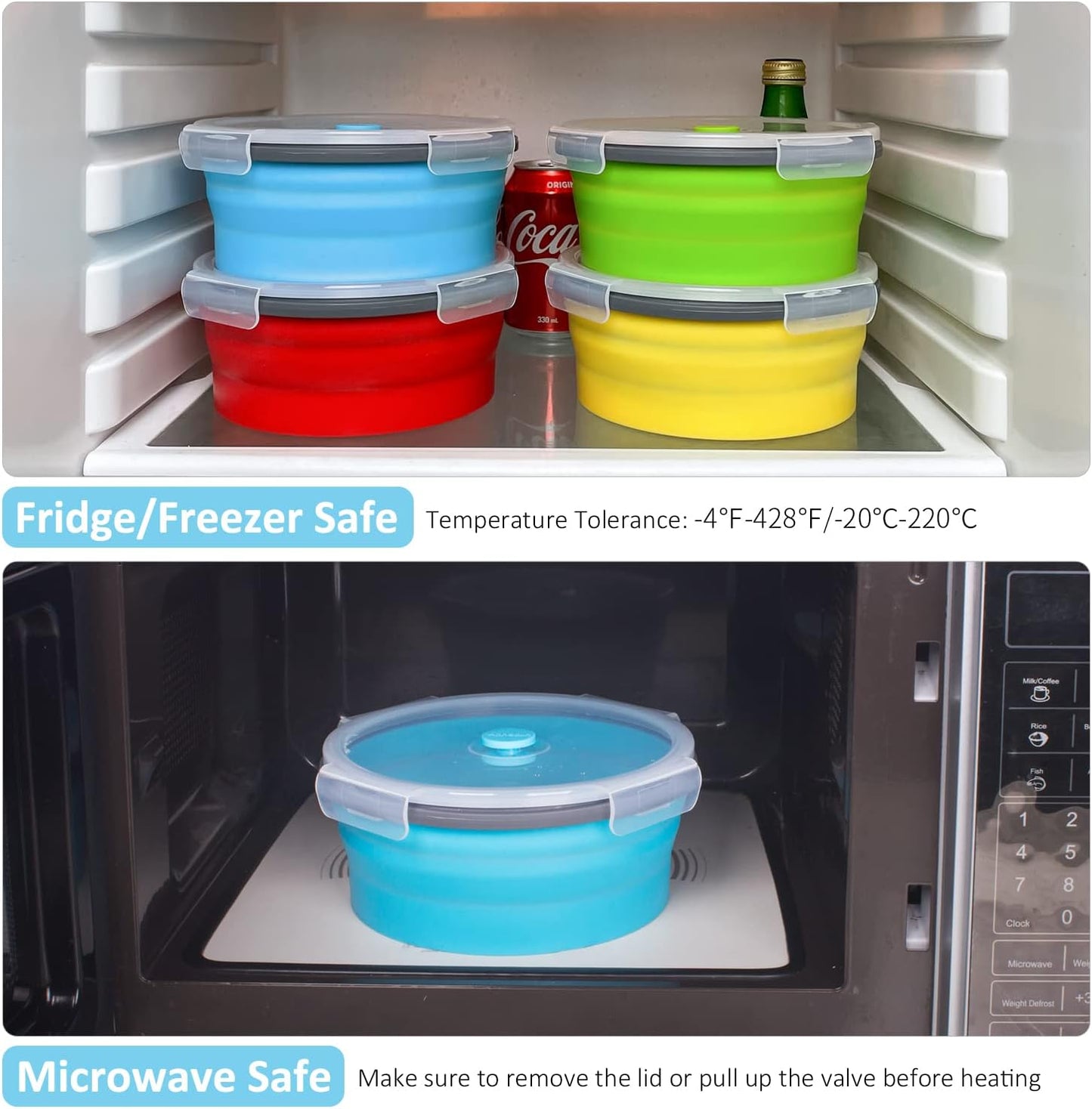 Collapsible Food Storage Containers with Lids, 4 Pack, 40 oz Silicone 1-Compartment Meal Prep Containers Reusable, Lunch Bento Boxes for Adults, Microwave Freezer Dishwasher Safe, BPA-Free, Black