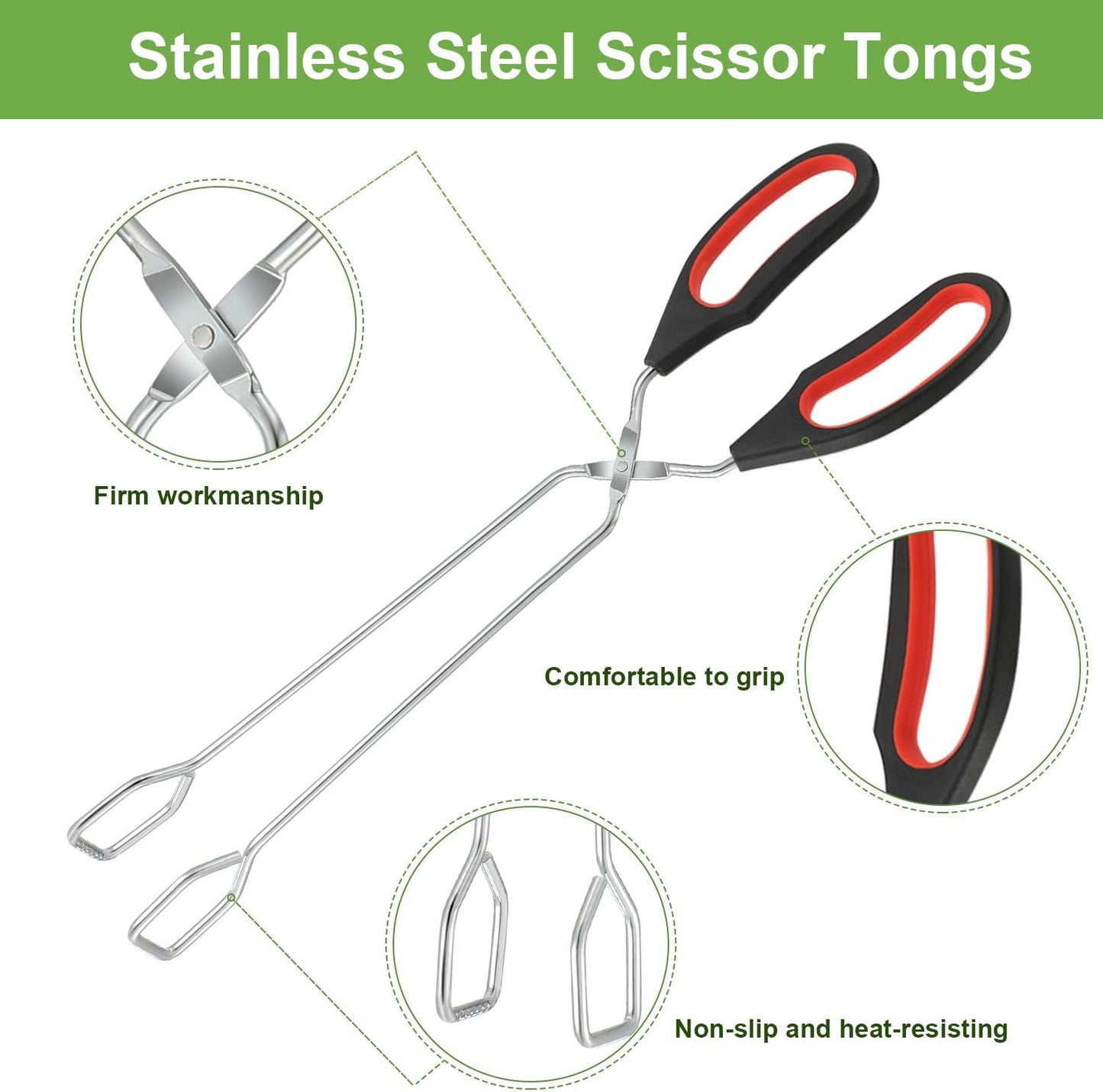 Boao 3 Pack Stainless Steel Scissor Cooking Tongs Kitchen Wire Metal Tongs for Cooking 9-inch 11-inch and 12-inch Heat Resistant Small Scissor tong for BBQ Grilling Tool with Silicone Handle