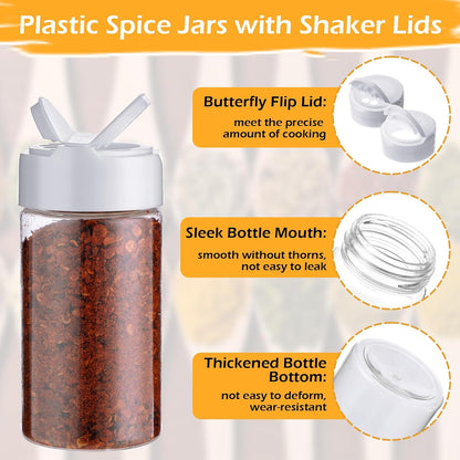 Mimorou 40 Pack Plastic Clear Spice Jar with Shaker Lids, Black, 3.5 oz