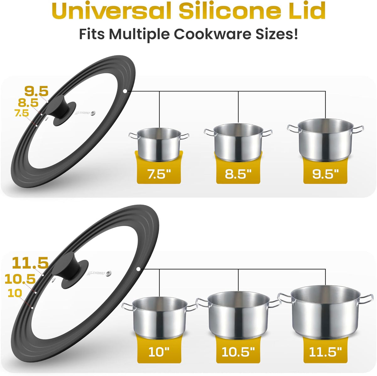 Universal Lid for Pots, Pans & Skillets, 7.5-11.5" Cookware