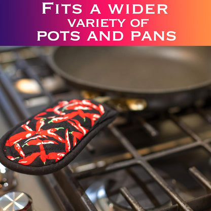 Cast Iron Skillet Pan Pot Holder Covers Mitts Black Non-Slip Washable Sleeves for BBQ Baking Kitchen Cotton Commercial Grade (Chili, 10)