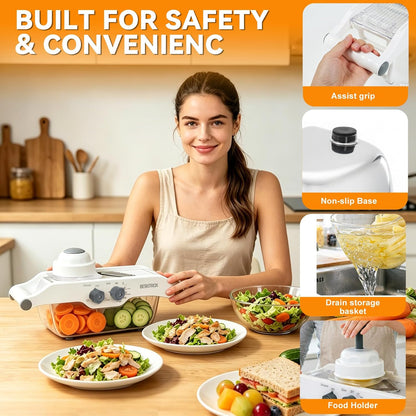 5 Thickness Adjustable Mandoline Slicer, Manual Vegetable & Fruit Slicer with Safety Hand Guard, Compact Kitchen Gadget for Lemon, Potato, Onion, Cucumber, Food Prep Tool for Home Cooking