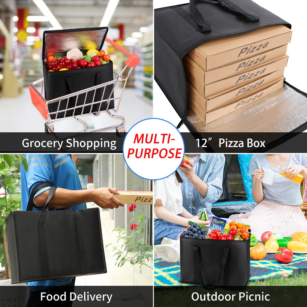 Insulated Food Delivery Bag, XXXL Insulated Reusable Grocery Cooler/Hot Bags, Tote Bag for Shopping/Travel/Doordash, Catering Bag Doordash 22x14x13, Black, 1-Pack