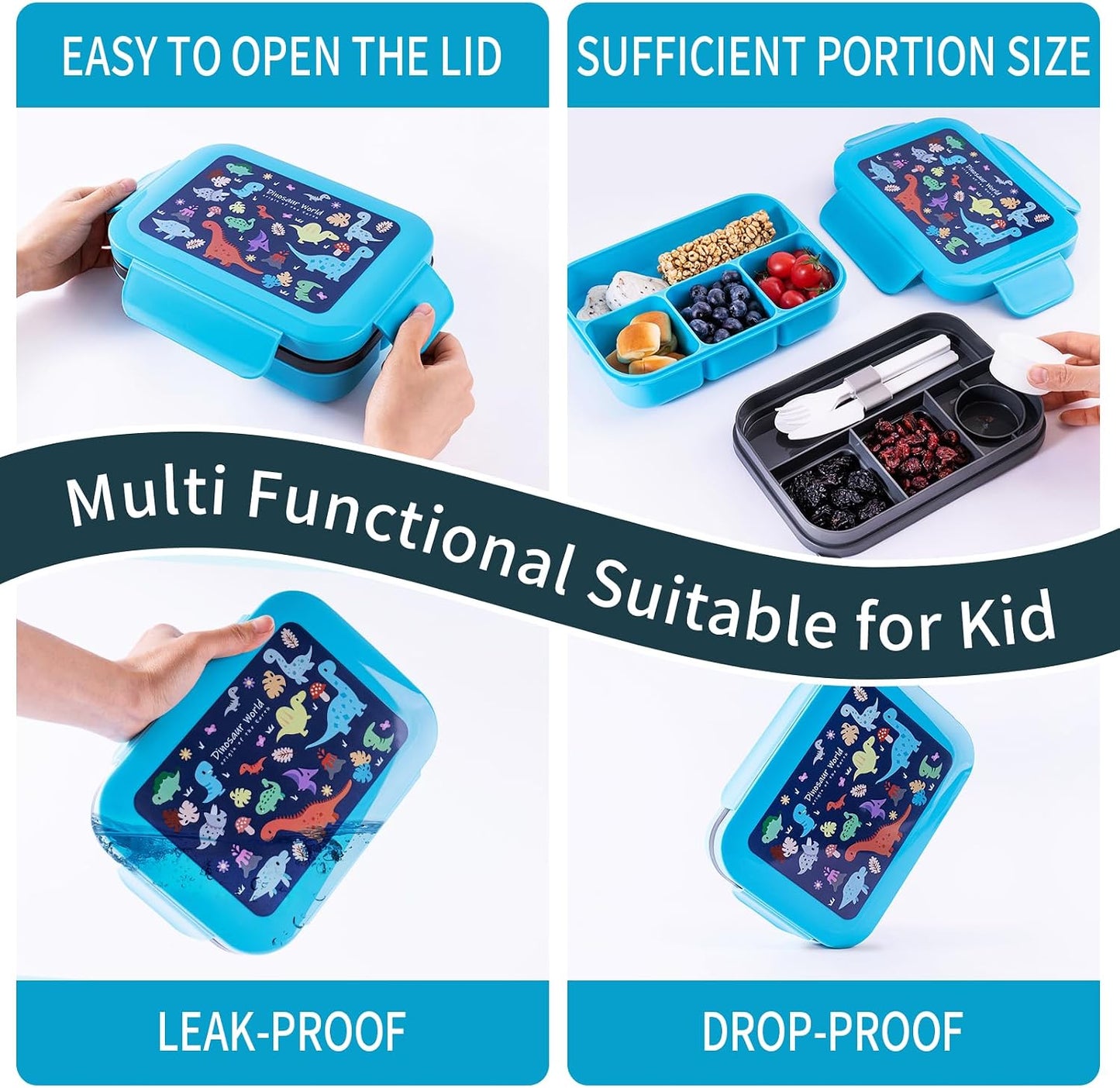 Bento Box for Kids Girls Boys, Adult,8-Compartment Leak-Proof Toddler Lunch Box for School, Drop-Proof Kids Lunch Containers with Insulated Bag, Microwave & Dishwasher Safe, BPA-Free,(Blue)
