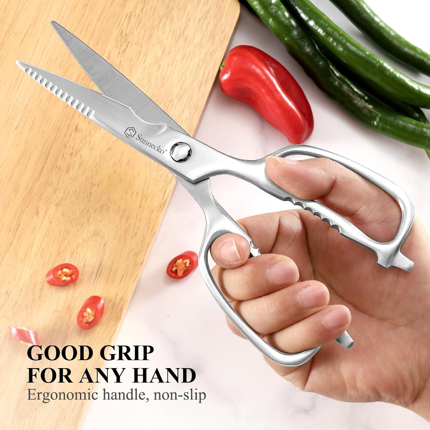 Sunnecko Heavy Duty Kitchen Scissors - Stainless Steel Kitchen Shears, Ultra Sharp Micro Serrated Poultry Shears, Cooking Scissors for Meat, Dishwasher Safe