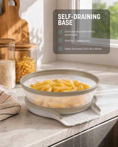 Gevoli Collapsible Microwave Splatter Cover with Strainer Draining Base (Gray)