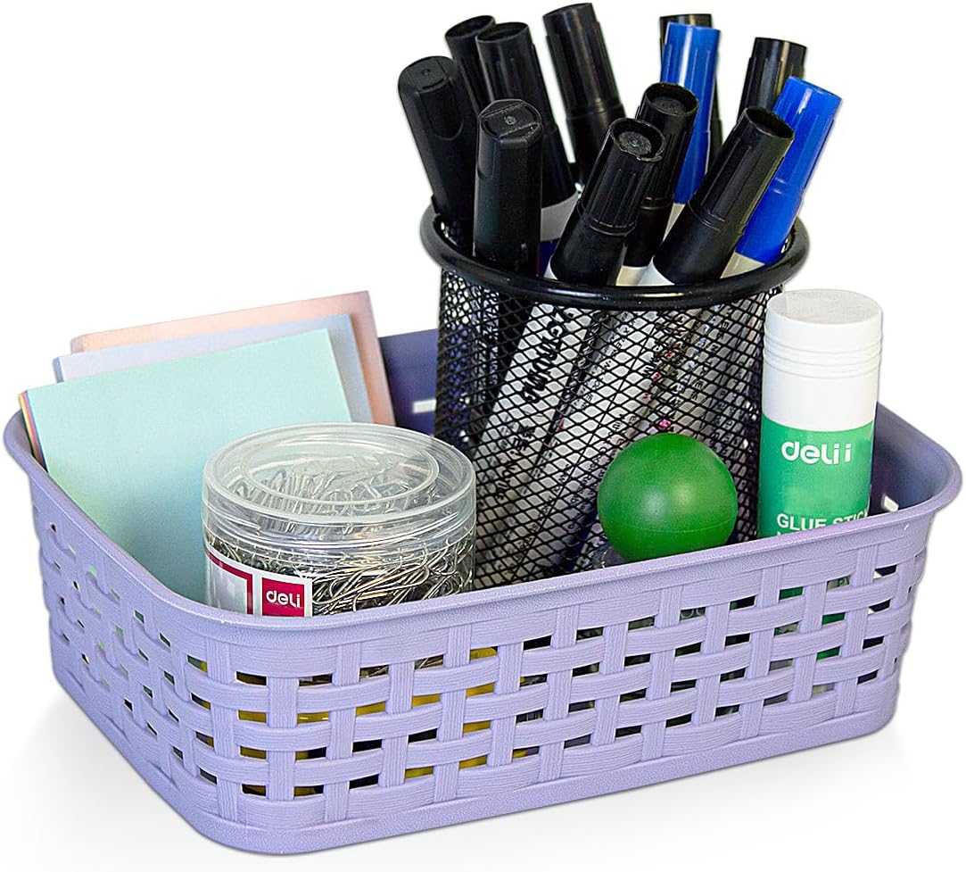 Soddeph Plastic Storage Baskets for Cabinets, Household Pantry Organization with Handle,Organizer Bins for Room,Bathrooms,Under-Sink,Kitchen (Black, L-3PACK)
