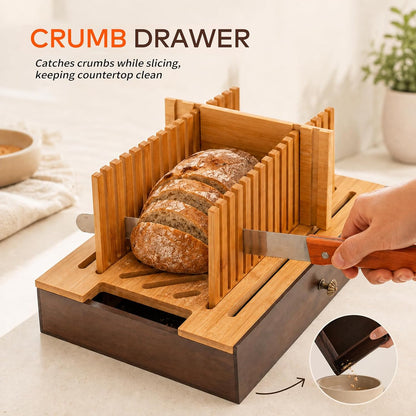 Solid Wood Bread Box with Pull-Out Bamboo Bread Slicer for Kitchen Counter