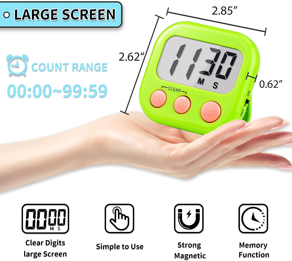 Timer for Kids Digital Kitchen Timers for Cooking- White Pink