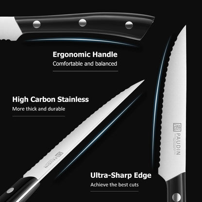 PAUDIN Cheese Knife, 5” Serrated Knife for Block Cheese,Sharp Tomato Knives
