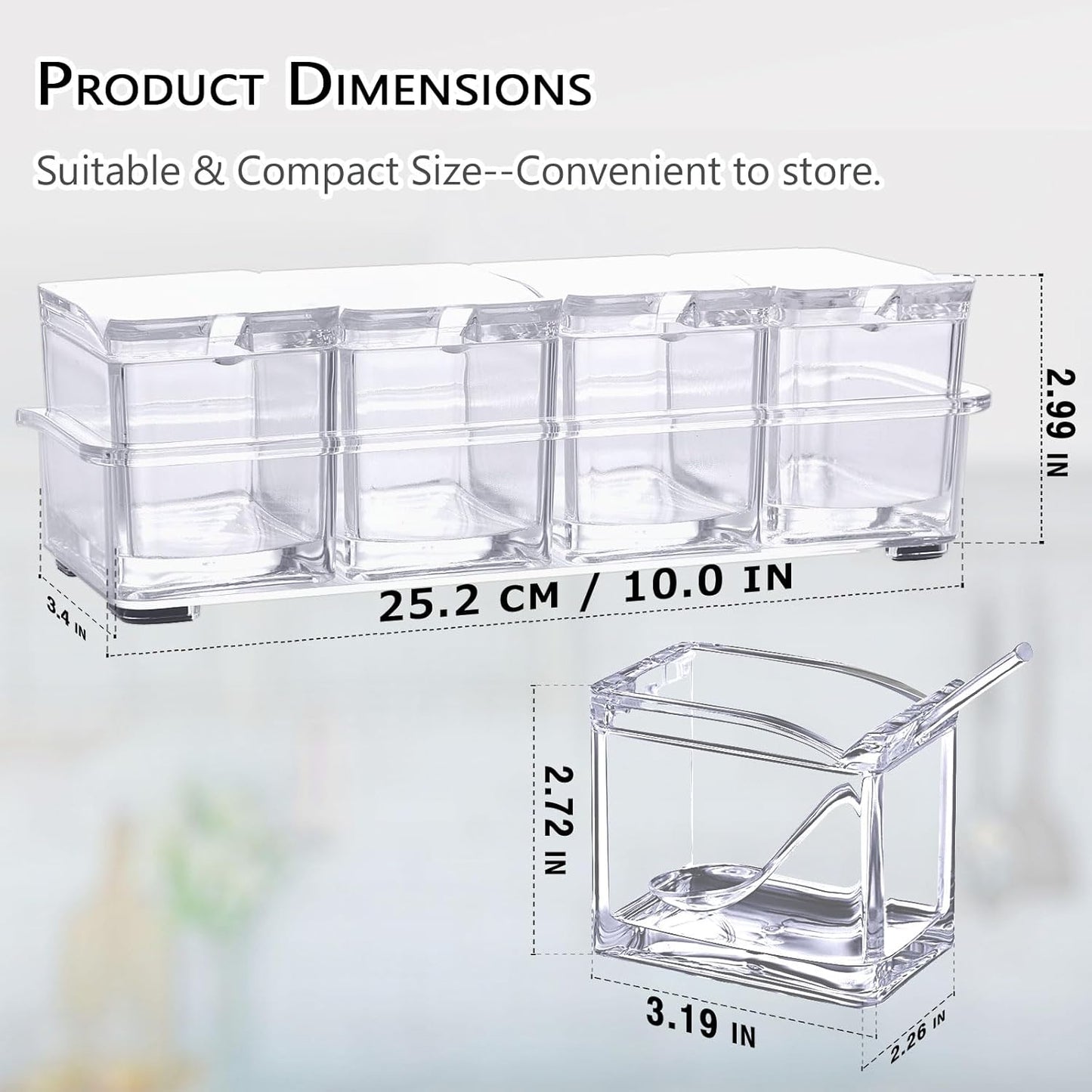 V·RESOURCING Clear Seasoning Box, 3 Pieces Seasoning Rack Spice Pots Storage Container for Spice Salt Sugar Cruet Liquid,Condiment Jars with 3 Spoons