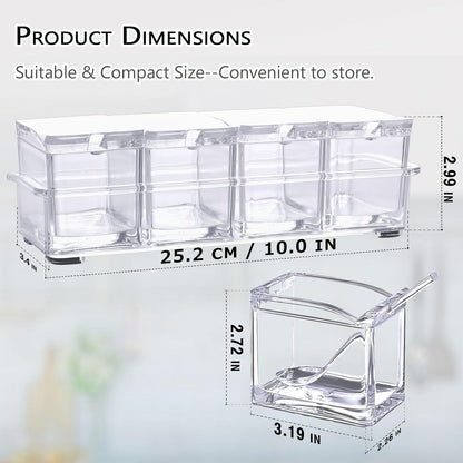 V·RESOURCING Clear Seasoning Box, 3 Pieces Seasoning Rack Spice Pots Storage Container for Spice Salt Sugar Cruet Liquid,Condiment Jars with 3 Spoons