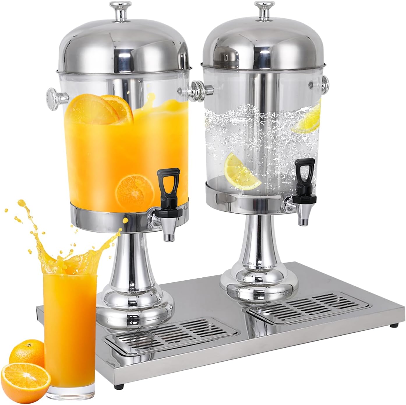 BAVNNRO 4.5 Gallon Drink Dispensers for Parties, Beverage Dispenser with Stand, Commercial Hot Cold Juice Dispenser with Ice Container and Stainless Steel Drip Trays for Beer, Water Lemonade