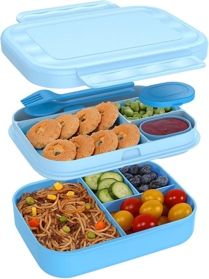 Caperci Bento Box for Kids - Stackable Leakproof Multiple Compartments Lunch Containers for Kids with Sauce Container, 5.8 Cups, Idea for School, On-the-go, Built-in Utensil Set, BPA Free (Purple)
