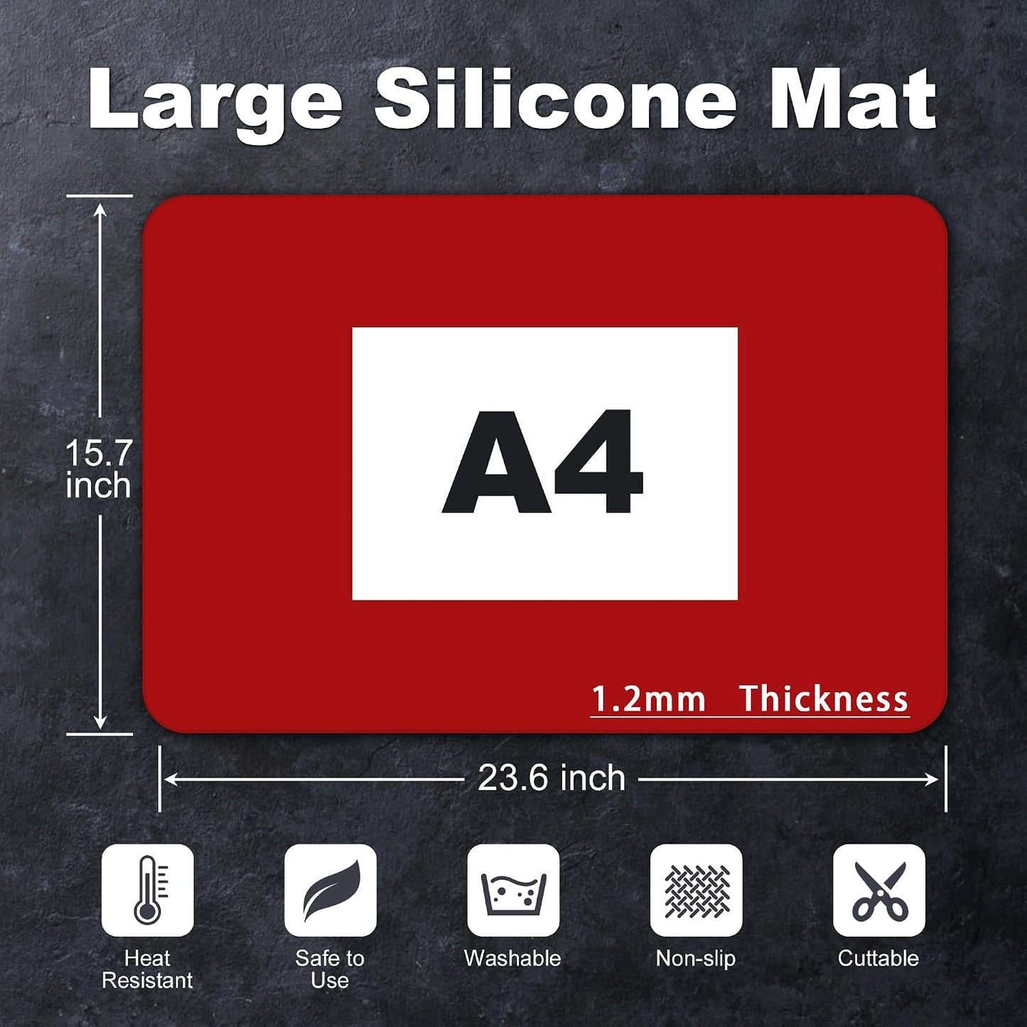 Silicone Mat for Kitchen Counter, Silicone Mat Trimable to Size (Black, 15.7×11.8inch-2pcs), BPA-Free Silicone Placemat, Heat-Resistant NonSlip Table Mat for Air Fryer, Countertop Protector Mat