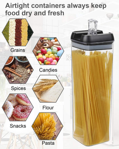 Set of 7 Airtight Food Storage Containers - Pantry Organizer Bins, BPA Free Plastic Containers plus Dry Erase Marker and Labels, White