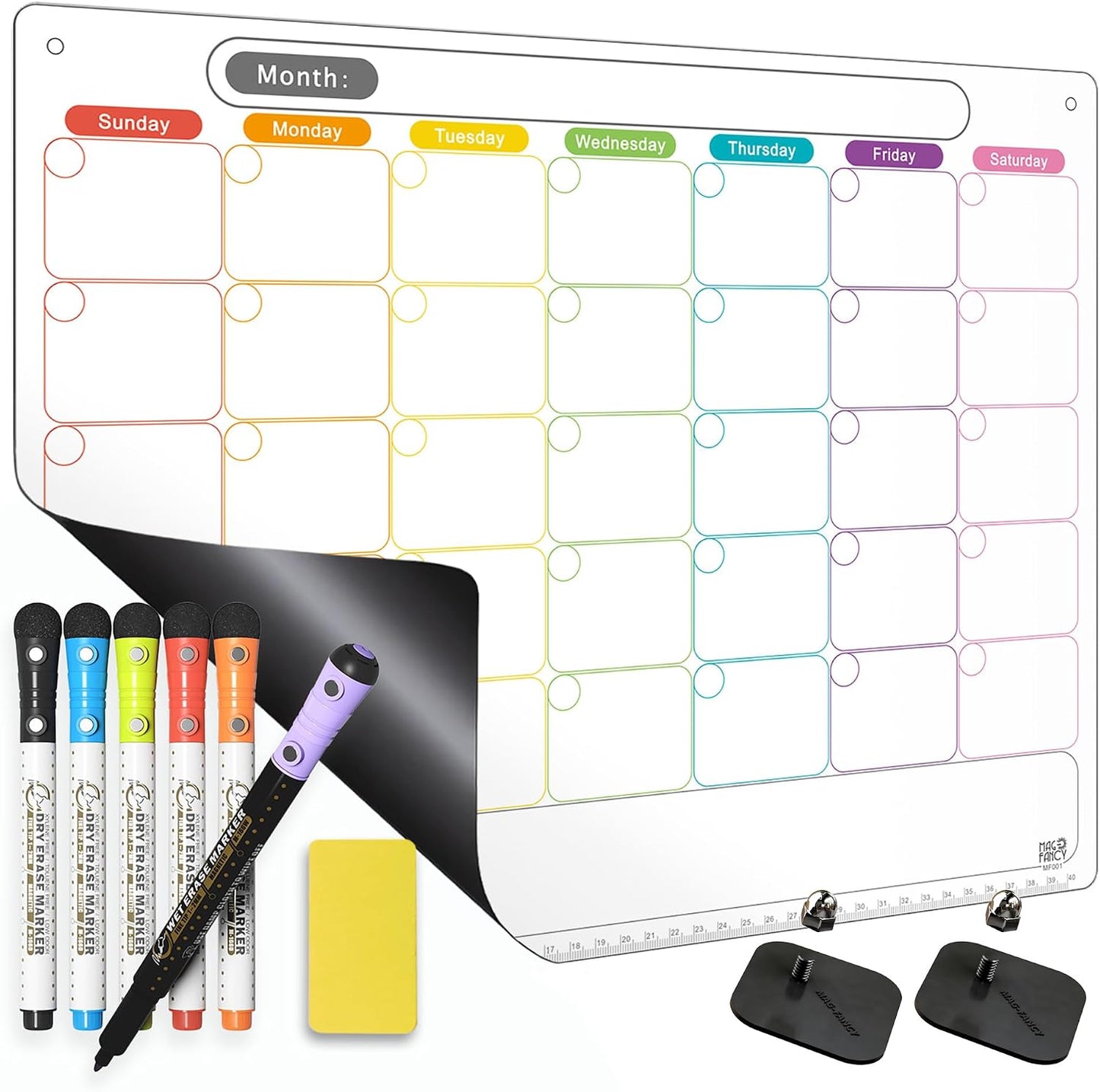 Magnetic Weekly Calendar for Fridge (Monday Start), Vertical Dry Erase Planner with Large Writing Space & Side Notes – Includes 6 Markers, Reusable Whiteboard for Busy Schedules