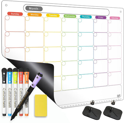 Magnetic Weekly Calendar for Fridge (Monday Start), Vertical Dry Erase Planner with Large Writing Space & Side Notes – Includes 6 Markers, Reusable Whiteboard for Busy Schedules