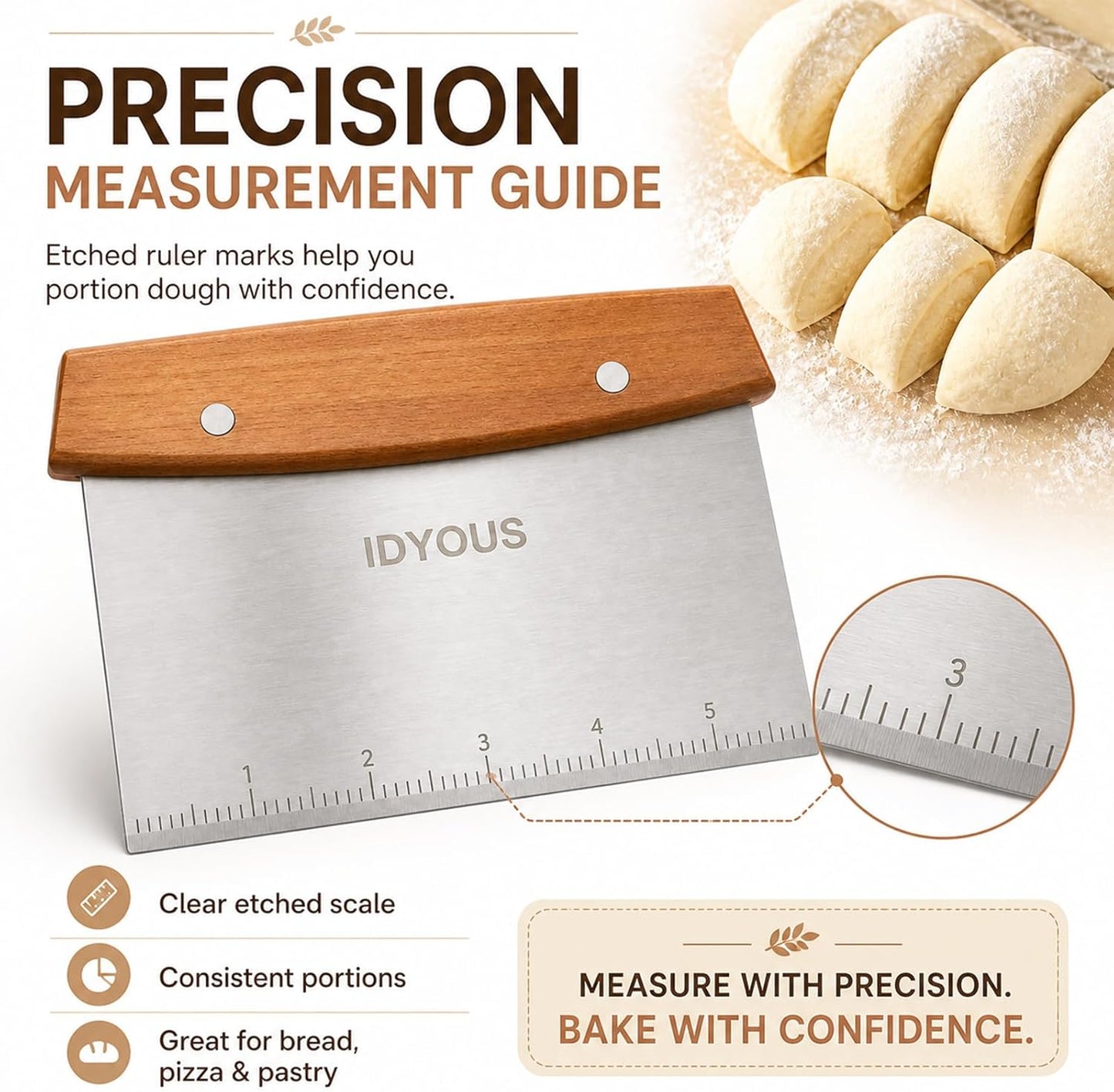 Multipurpose Bench Scraper and Dough Cutter, Stainless Steel Griddle Scraper Chopper with Measurement Marks, Kitchen Tool for Flat Top Grill, Bread, Pizza and Baking