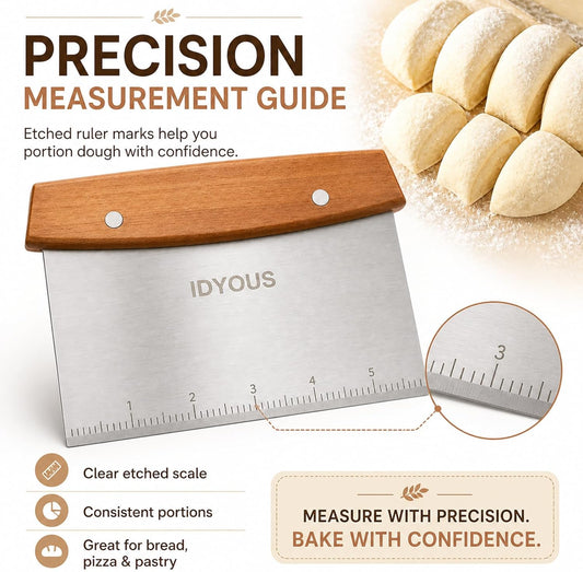 Multipurpose Bench Scraper and Dough Cutter, Stainless Steel Griddle Scraper Chopper with Measurement Marks, Kitchen Tool for Flat Top Grill, Bread, Pizza and Baking
