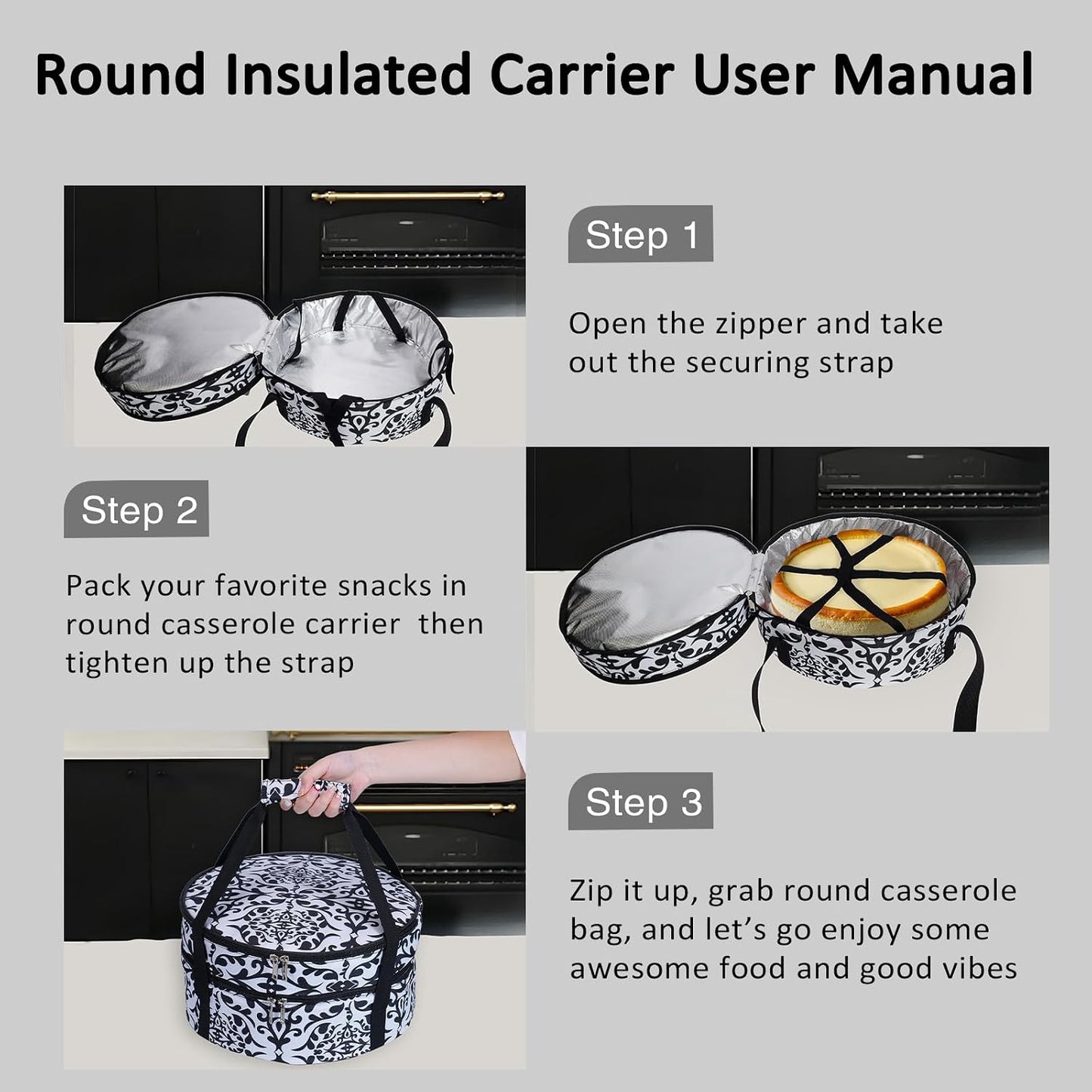 Round Insulated Pie Carrier – Thermal Portable Lunch Transport Cheesecake Cake Dish Container Bag Keep Food Hot/Cold/Fresh for Potlucks Parties Gathering/Cookouts/Church Dinner/Outdoor Events-Red