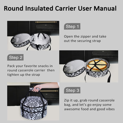 Round Insulated Pie Carrier – Thermal Portable Lunch Transport Cheesecake Cake Dish Container Bag Keep Food Hot/Cold/Fresh for Potlucks Parties Gathering/Cookouts/Church Dinner/Outdoor Events-Red