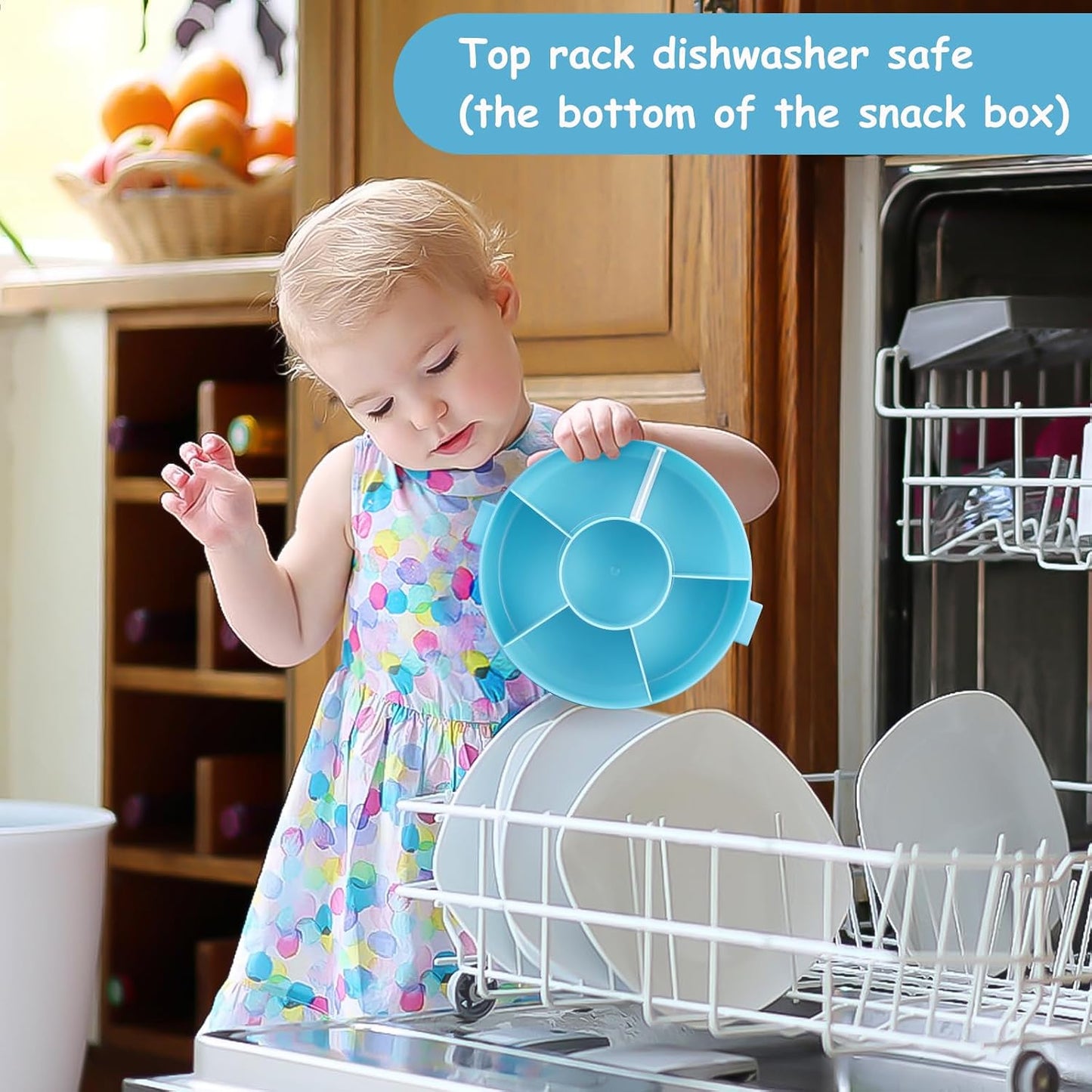 JOOPETALK Kids Reusable Rotating Snack Container with 5 Separate Compartments, Color Matching Opening Lid, BPA/PVC-Free, Dishwasher Safe, Perfect for Travel, School Lunches & On-the-Go Snacking-Purple