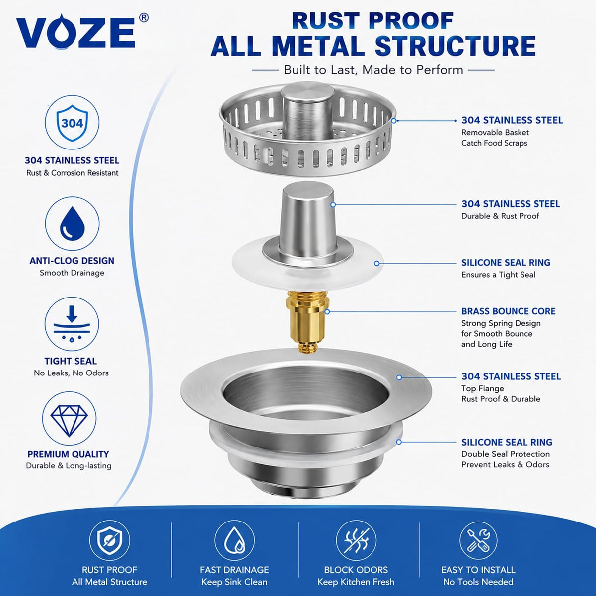 Kitchen Sink Drain Strainer & Stopper with Basket, Stainless Steel Drain Plug Cover Catcher for Food Waste - Sink Accessories for Home or Kitchen Sink Shroom Fit US Standard 3-1/2'' Drain Hole