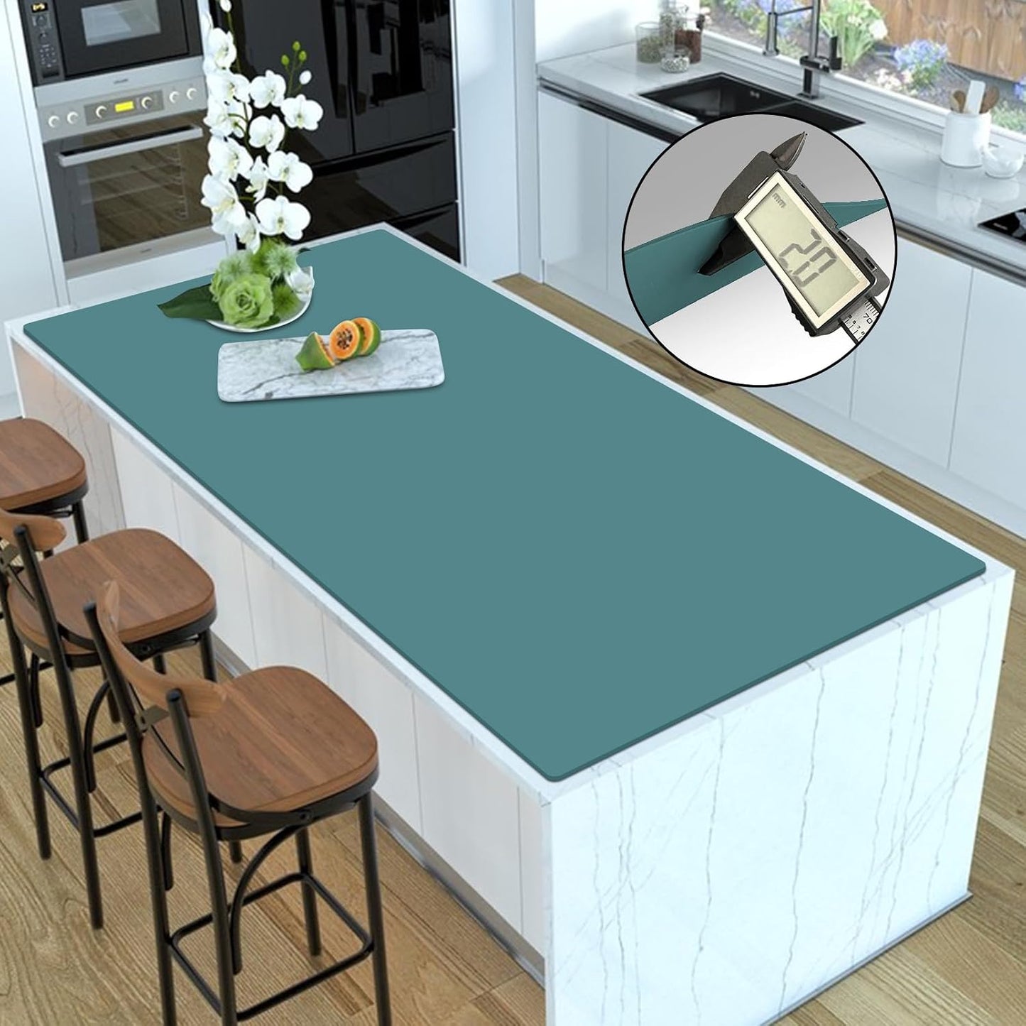 Silicone Mats for Kitchen Counter, 47.3"x23.6"x0.08" Largest Heat Resistant Mat Kitchen Island Waterproof 2MM Thick Countertop Protector Mat Nons-slip Extra Large Counter Mat (Black)
