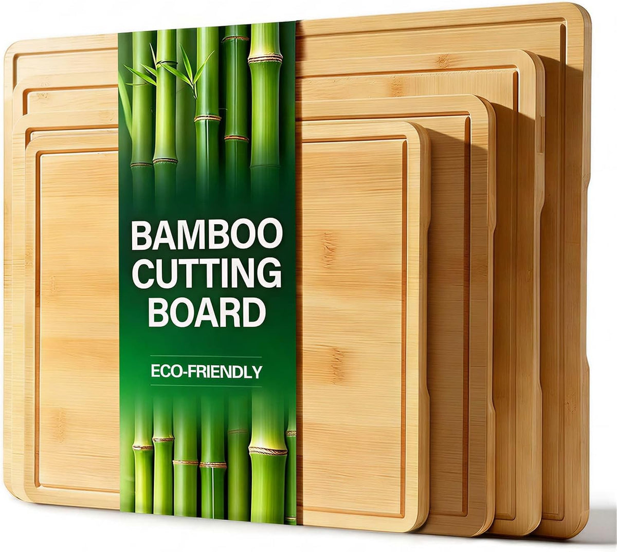 Zarler Bamboo Cutting Boards for Kitchen, 3 Piece Durable Wood Cutting Board with Juice Grooves and Handles, Wooden Chopping Board Set for Meal Prep, XL Size, Ideal Kitchen Gift