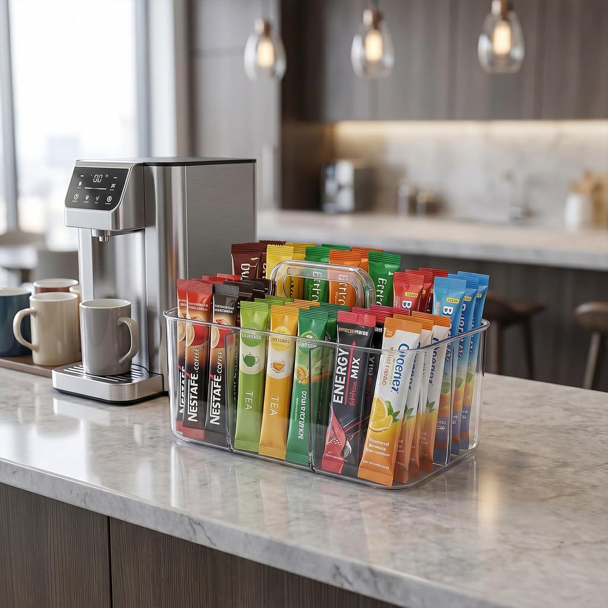 Drink Packet Organizer for Powdered Drink Mix,Powder Packets,Water Flavor Packet,Acrylic Water Flavor Packets Organization Container for Kitchen Cabinet, Pantry,Office, Snack Bar Organizer