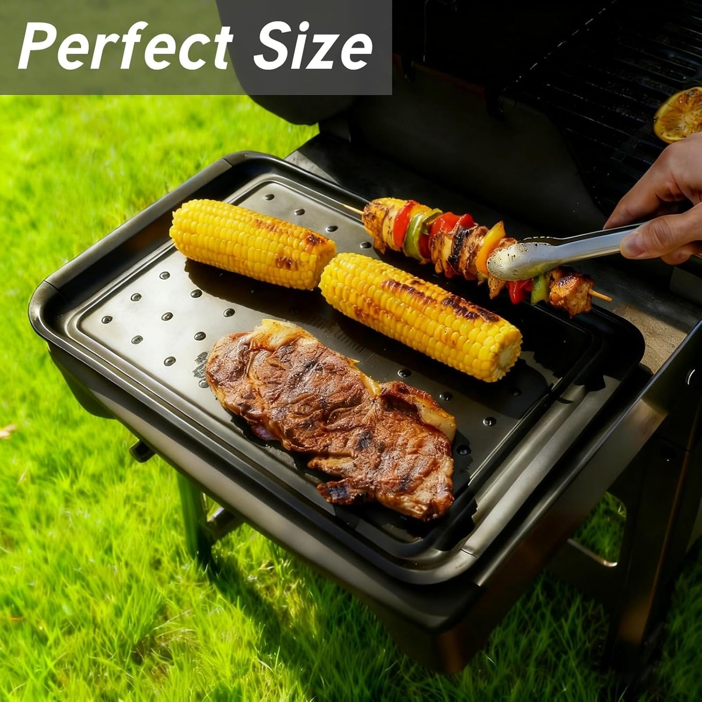 17 Inch Grilling Prep & Serve Trays with Non-Slip Base, Extra Thick,Warp-Resistant BBQ Platter Set for Cooking, Backyard Parties,Camping,Tailgating,Melamine Serving Trays for Food Prep,Red & Black