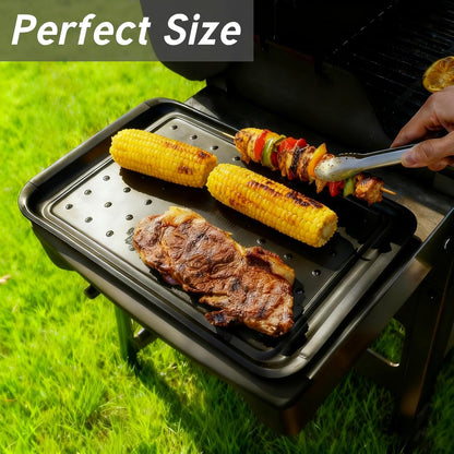 17 Inch Grilling Prep & Serve Trays with Non-Slip Base, Extra Thick,Warp-Resistant BBQ Platter Set for Cooking, Backyard Parties,Camping,Tailgating,Melamine Serving Trays for Food Prep,Red & Black