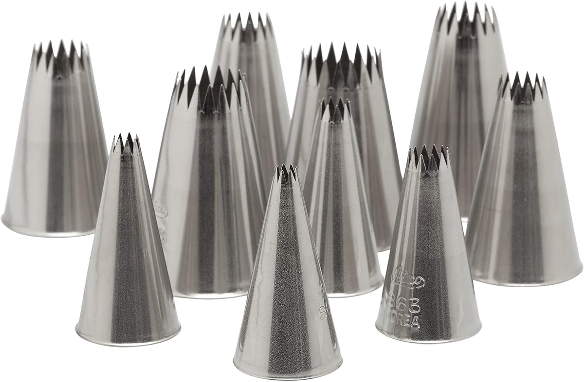 HIC Kitchen Ateco 870 - 10 Piece French Star Tube Set, Stainless Steel Pastry Tips, Sizes 0 - 9
