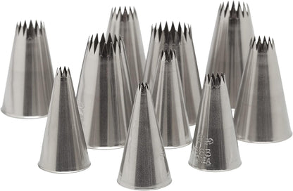 HIC Kitchen Ateco 870 - 10 Piece French Star Tube Set, Stainless Steel Pastry Tips, Sizes 0 - 9