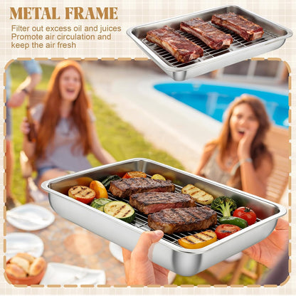 8 Pcs Grill Prep Carry System Grilling Prep Serve Tray Set Large Food Tub Tray Stainless Steel Trays Marinating Container with Lid, Cutting Board, Carrying BBQ Accessories Gifts for Outdoor