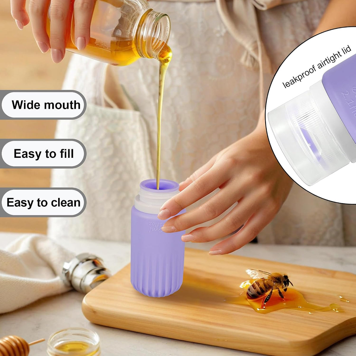 5Pcs Condiment Squeeze Bottles, 2 OZ Salad Dressing Container To Go, BPA-Free Dressing Bottle (with Cleaning Brush & Spice Labels), Leakproof Sauce Containers for Lunch Box, Travel Size Squeeze Bottle