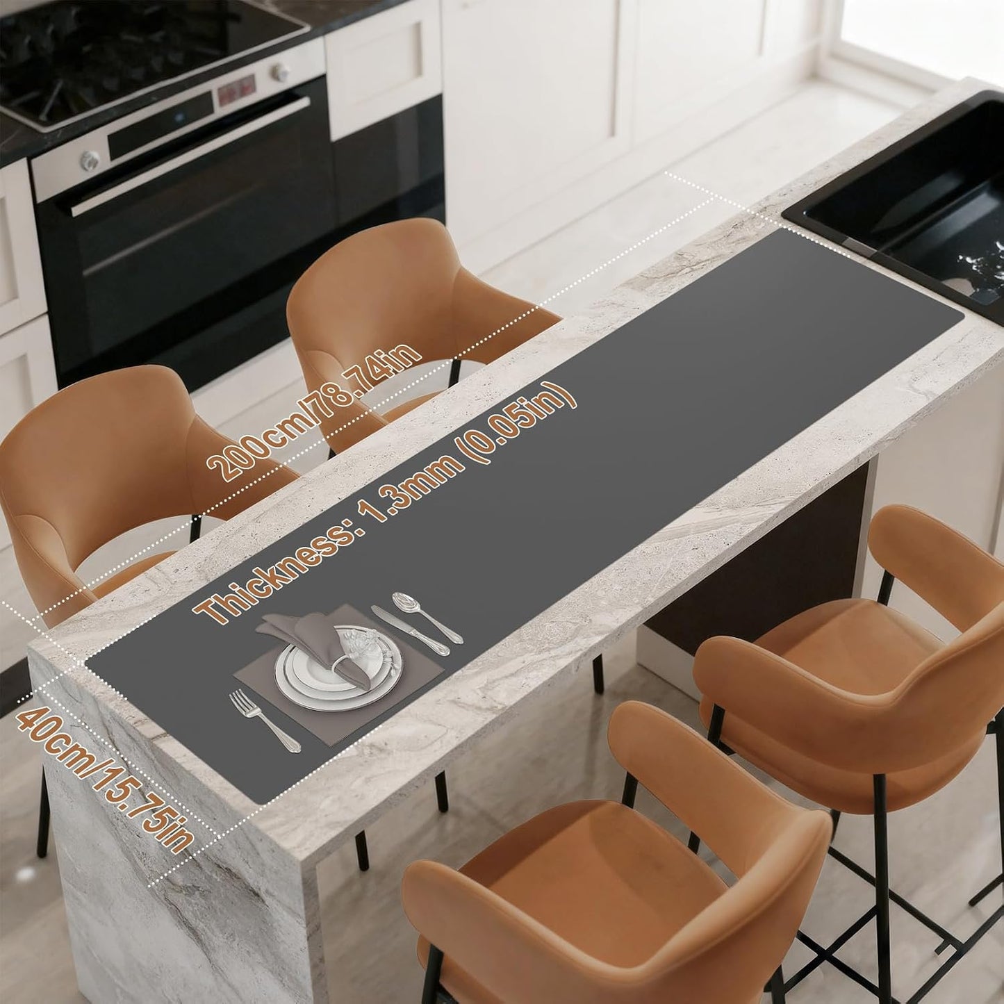 Gartful 78.7 x 15.7 inch Extra Large Silicone Mat for Kitchen, Non Slip Countertop Protector Heat-Resistant Multipurpose Pad for Dinner Table, Coffee Bar, Black